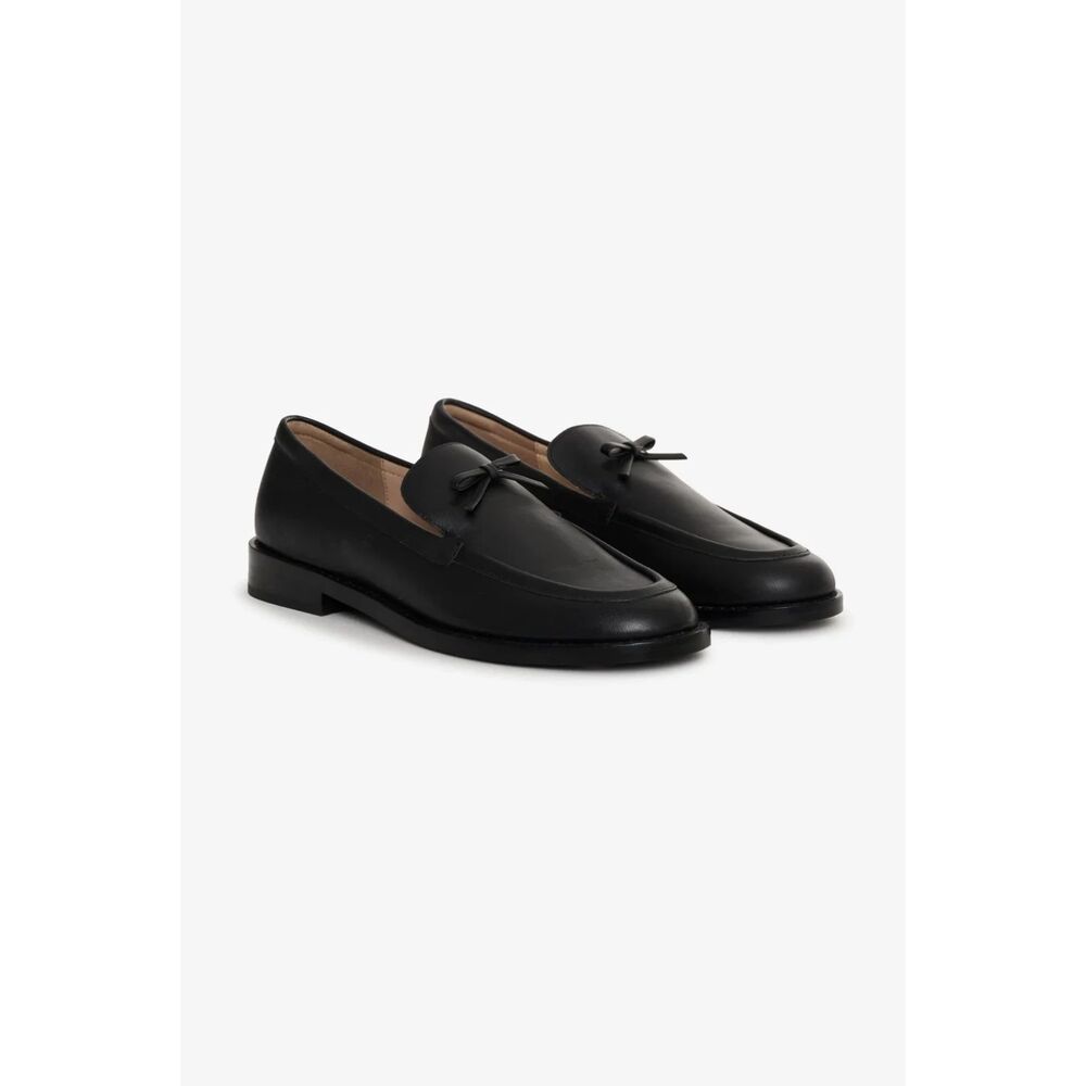 For Love & Lemons Helena Bow Loafers - Black Leather Slip-On Shoes 41